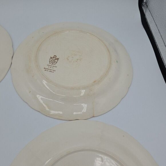French Saxon China 22k Blossomtime 9.25 Inch Diameter Gold Plates Set Of 4 Lot 1 - Picture 10 of 10